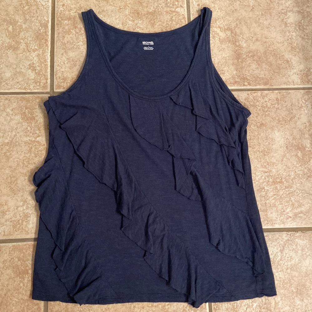 Michael Kors large navy blue ruffle tank top shirt